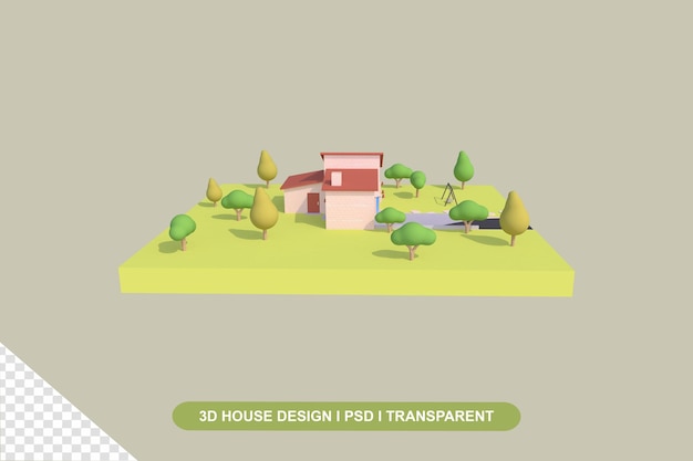 3D Huis met groene tuin