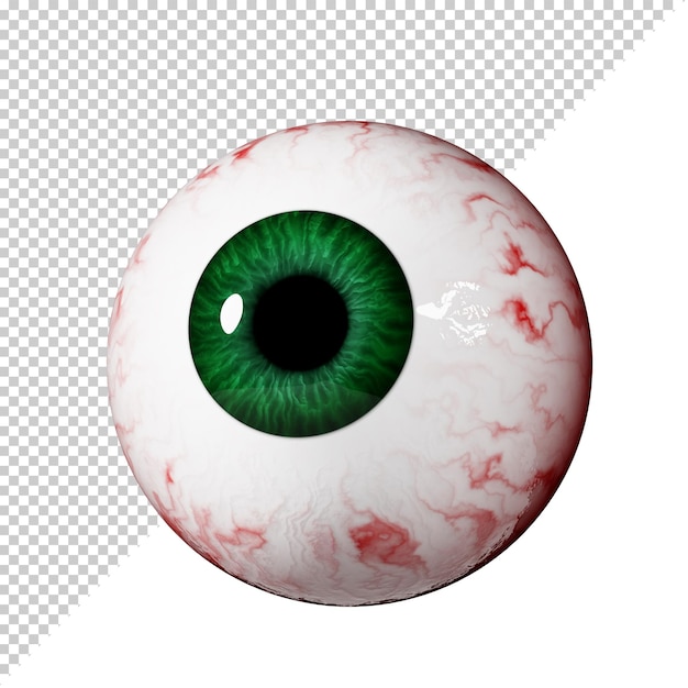 PSD 3d human eye with green iris. realistic bloody eyeball, 3d rendering.