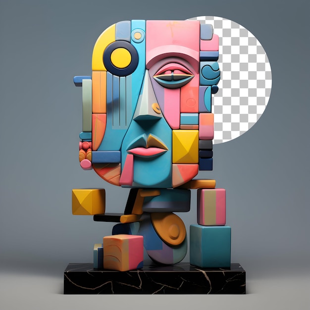 PSD 3d human face man portrait in cubism picasso style