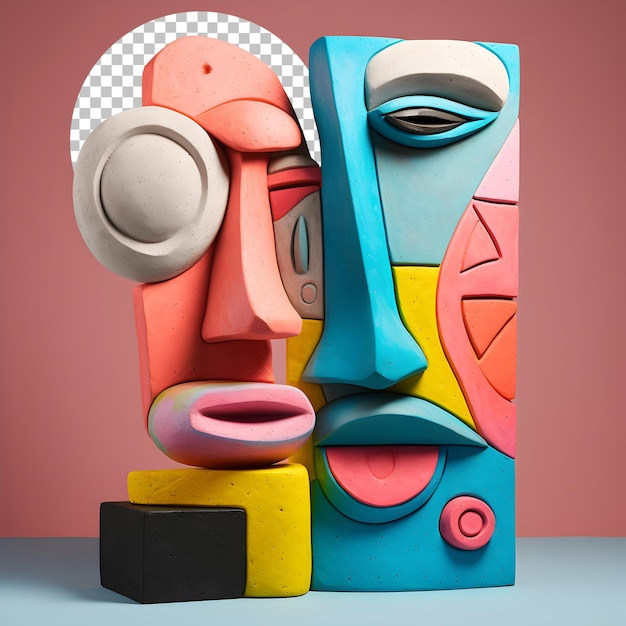 PSD 3d human face man portrait in cubism picasso style