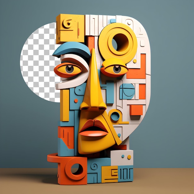 PSD 3d human face man portrait in cubism picasso style