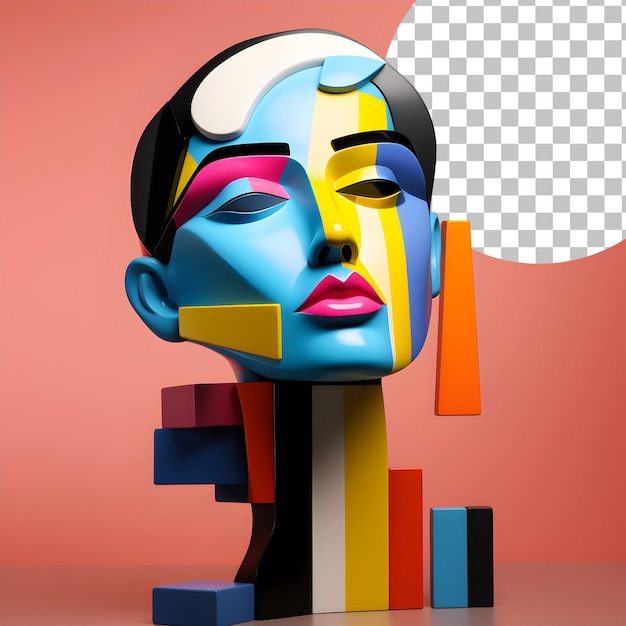 3d human face woman portrait in cubism picasso style