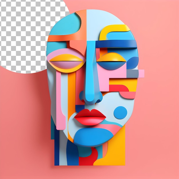 3d human face woman portrait in cubism picasso style