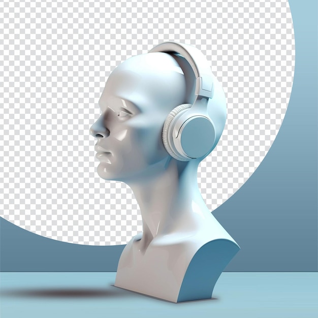 PSD 3d human head sculpture with headphone