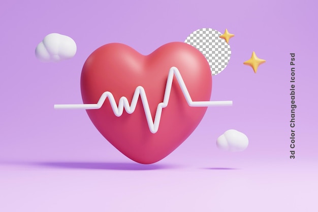 3d human red heart with pulse line with search bar and medical piles or 3d medical equipment icon