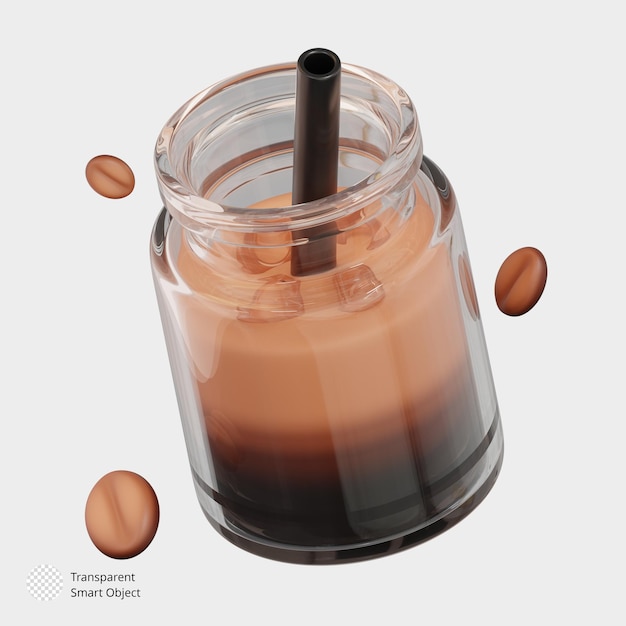 PSD 3d 아이스 커피 콩 만화 3d 터 아이콘 일러스트레이션 음식 음료 개념 고립 프리미엄