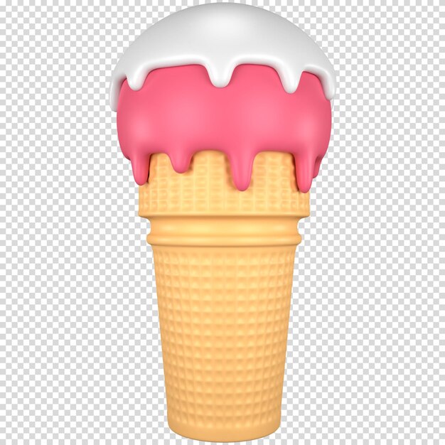 PSD illustrazione di cono di gelato 3d elemento di progettazione con tema estivo rendering 3d