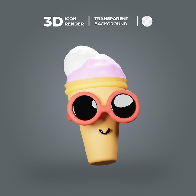 PSD a 3d ice cream cone with a pink glasses and a gray background
