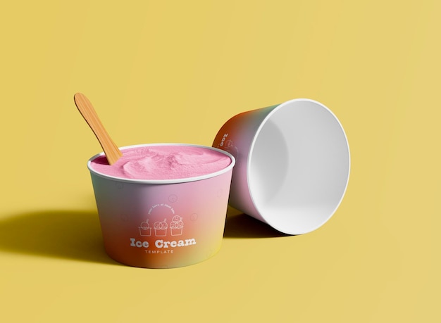 3d ice cream paper cups mockup