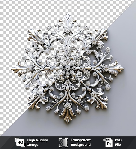 PSD 3d icof christmas snowflake ornament on a white wall