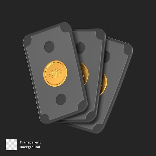 3d icon of 3 black dollar bills