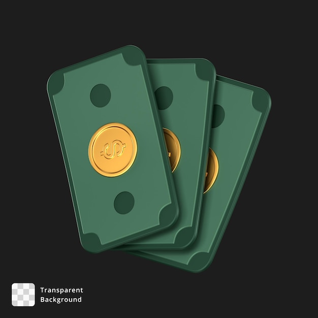 PSD 3d icon of 3 green dollar bills