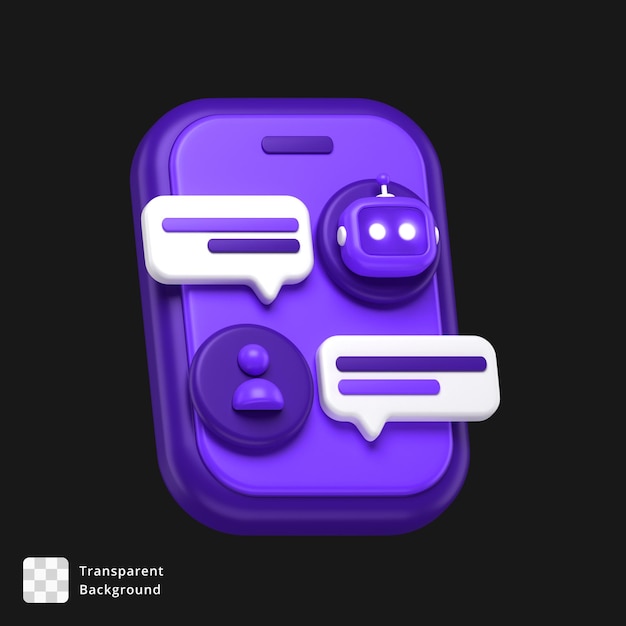 PSD 3d icon of an ai chatbot conversation on a mobile phone