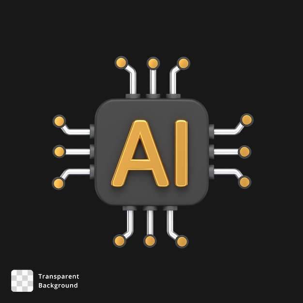 PSD icona 3d di un chip di intelligenza artificiale