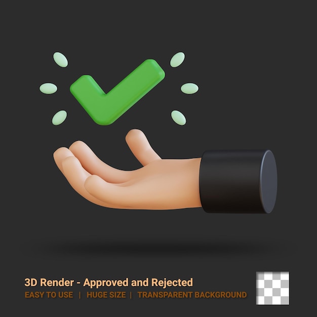 3d icon approved illustration with transparent background