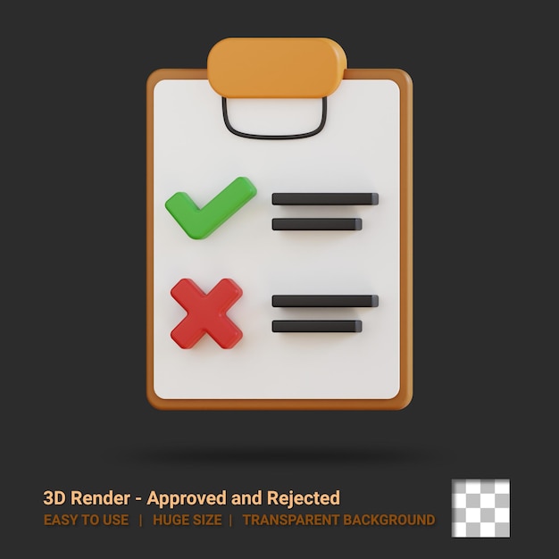 PSD 3d icon approved and rejected illustration with transparent background