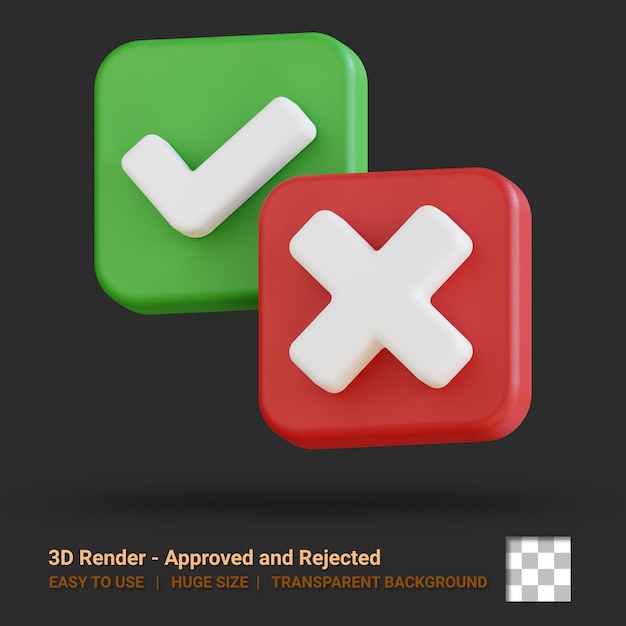 PSD 3d icon approved and rejected illustration with transparent background