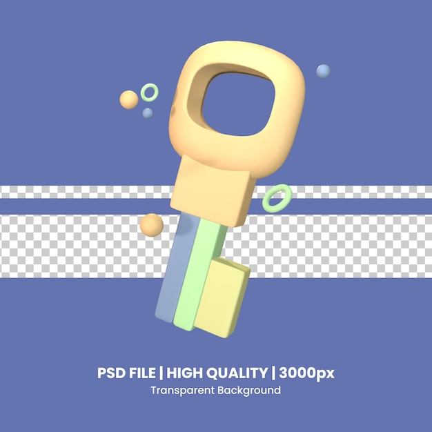 3D icon back to school key rendered isolated on the transparent background