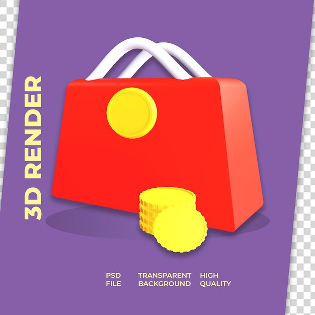 PSD 3d icon bag and gold coin