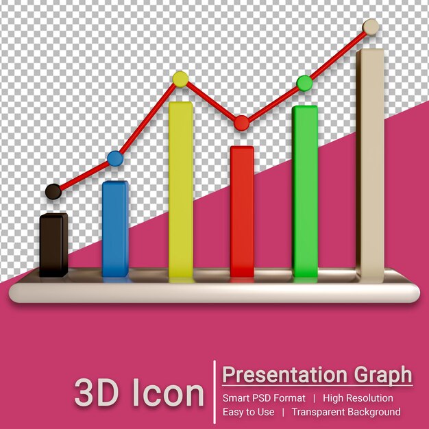 Presentazione del grafico a barre dell'icona 3d con sfondo trasparente