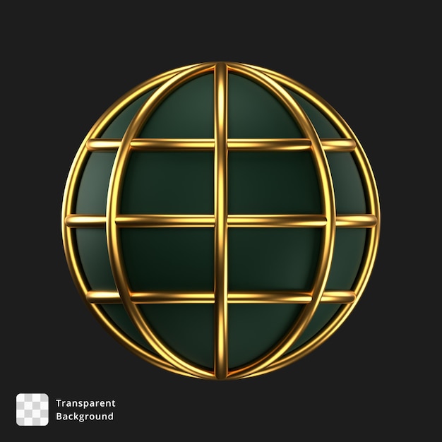 PSD 3d icon of a black globe with golden rings around it