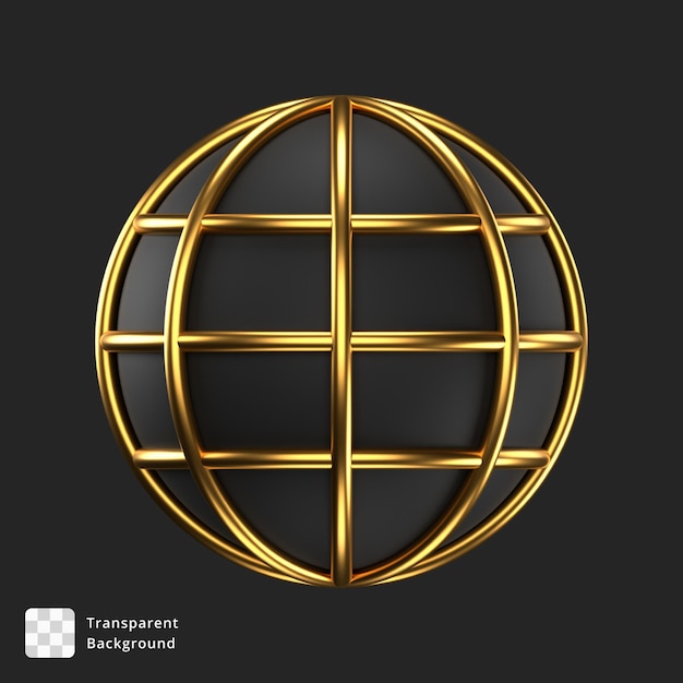 PSD 3d icon of a black globe with golden rings around it