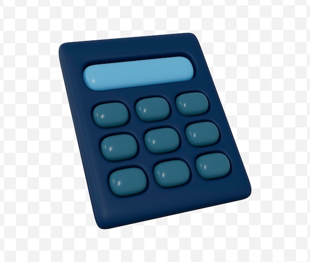 3d icon blue calculator math device with cartoon style and pastel colors on isolated background