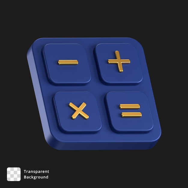 PSD 3d icon of a blue calculator with gold details