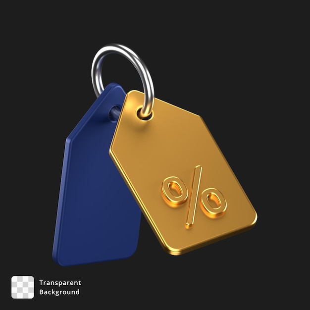 3d icon of a blue and gold discount or price tag