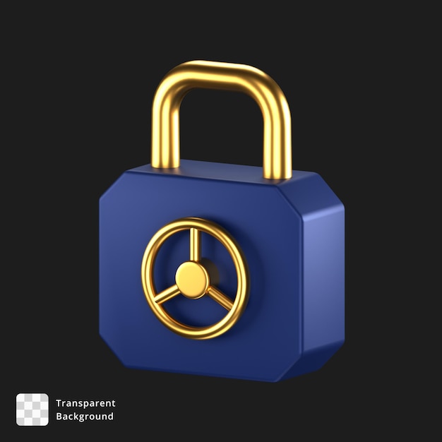 PSD 3d icon of a blue and gold lock with safe handle