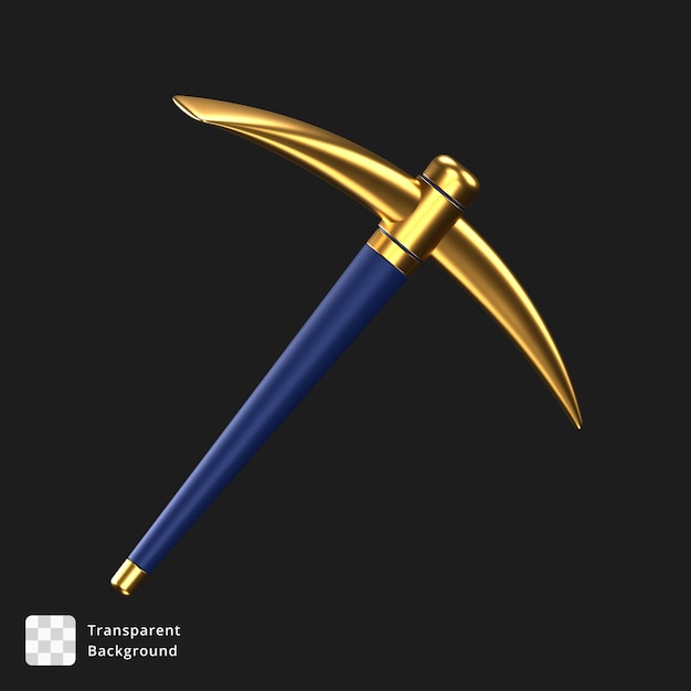 PSD 3d icon of a blue and gold pickaxe