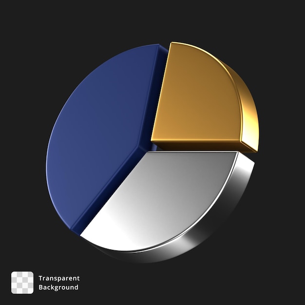 PSD 3d icon of a blue gold and silver pie chart