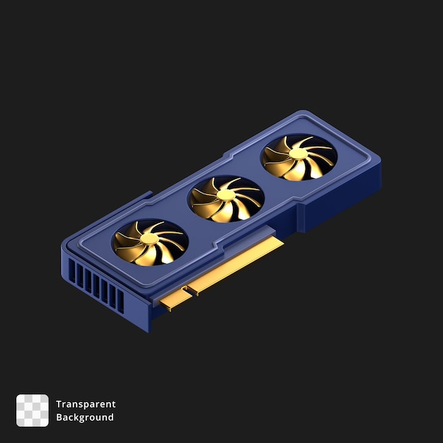 PSD 3d icon of a blue gpu with golden details