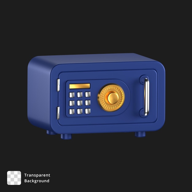 3d icon of a blue safe box with silver and gold details
