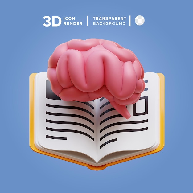 PSD 3d icon boek en braind illustratie