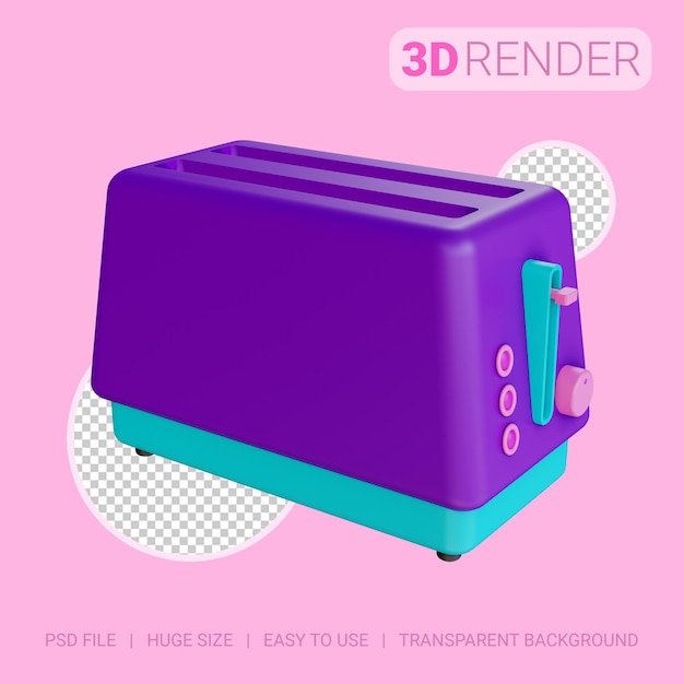 3d icon bread toaster with transparent background