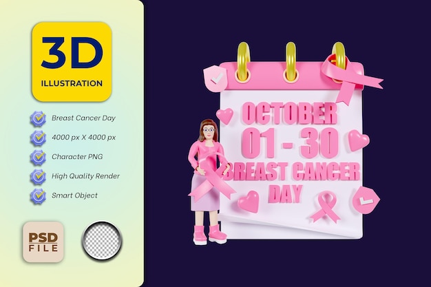 PSD 3d icon breast cancer day illustration design