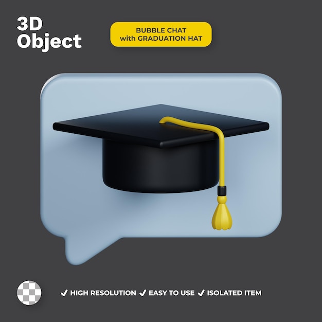 PSD 3d icon bubble chat with graduation hat