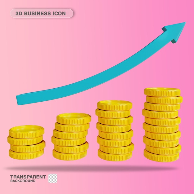 PSD 3d icon business profit growth для веб-сайта landing page banner marketing source presentation