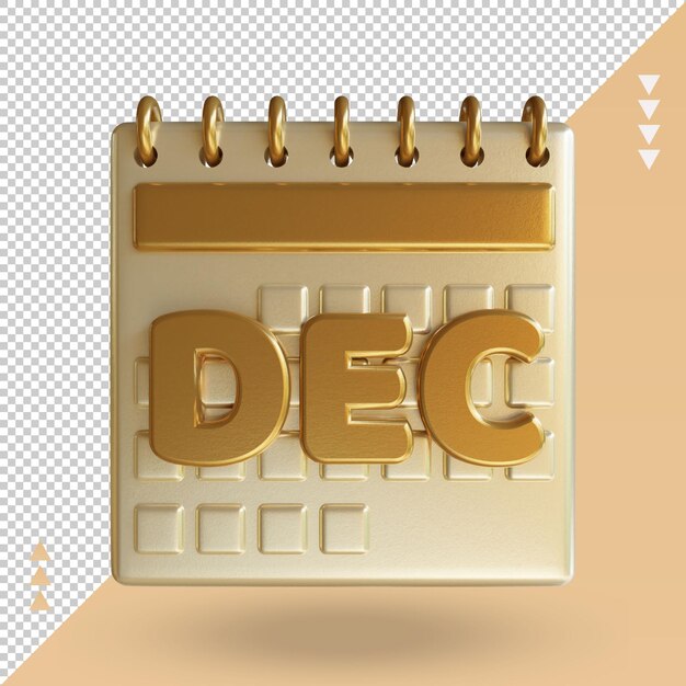 3d icona calendario dicembre rendering vista frontale