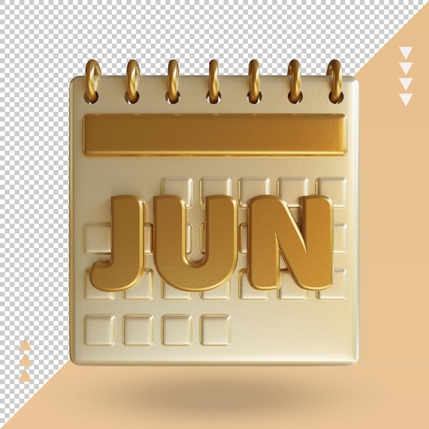 3d icon calendar june rendering front view