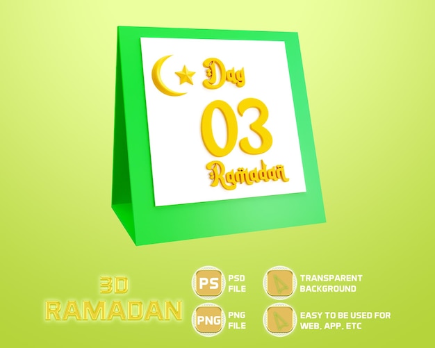 PSD 3d icon calendar ramadan day three