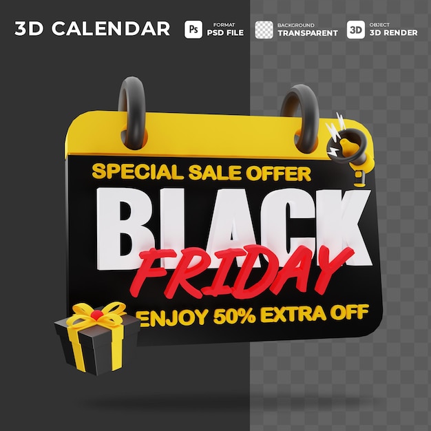 Calendario icona 3d in giorno speciale adatto ai saldi del black friday