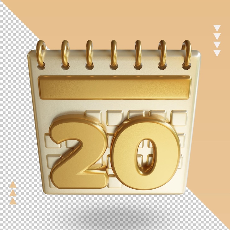 PSD 3d icon calendar двадцать рендеринга, вид сверху