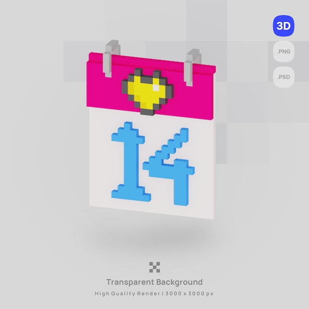 PSD 3d icon calendar valentine love voxel illustration concept icon