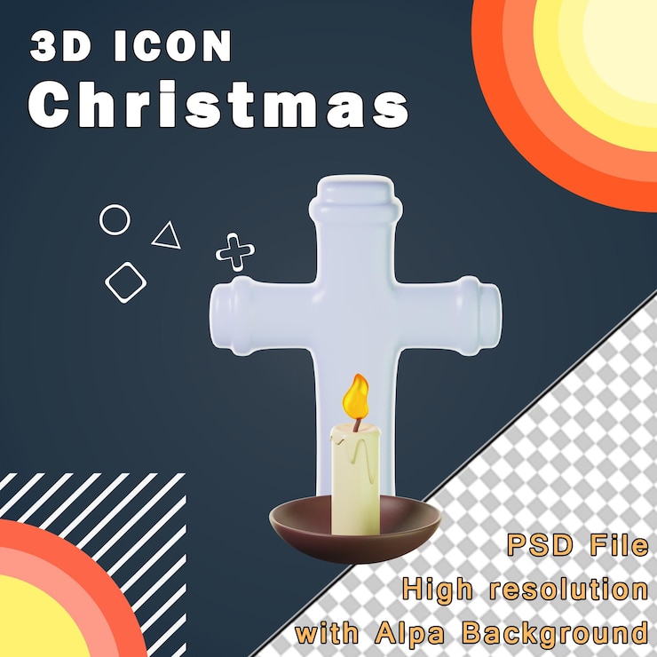 PSD 3d圖像 - 蠟和十字架 3d插圖 高分辨率