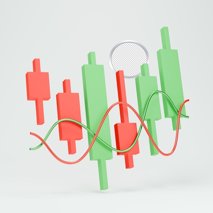 PSD a 3d icon of candlestick chart visualizing stock market trends