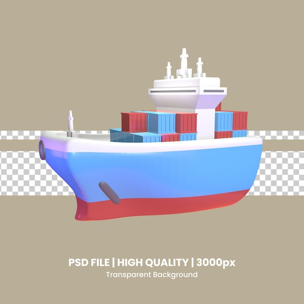 3D icon cargo ship rendered isolated on the transparent background
