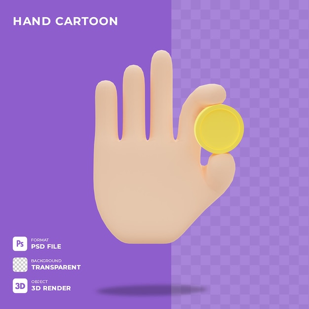 3D ICON CARTOON HAND GESTURE SHOWING FINGER POSE WITH TRANSPARENT BACKGROUND