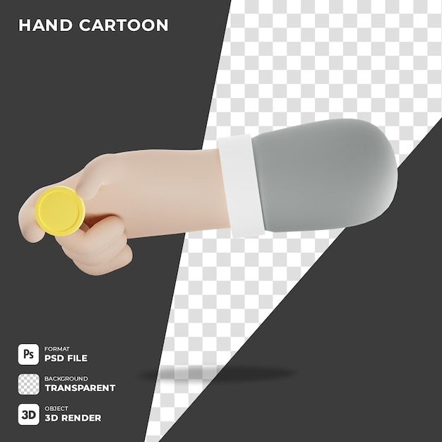 PSD 3d icon cartoon hand gesture with holding coin